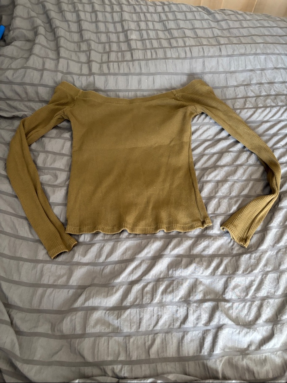 Ambiance Off-Shoulder Ribbed Long Sleeve Top - Mustard